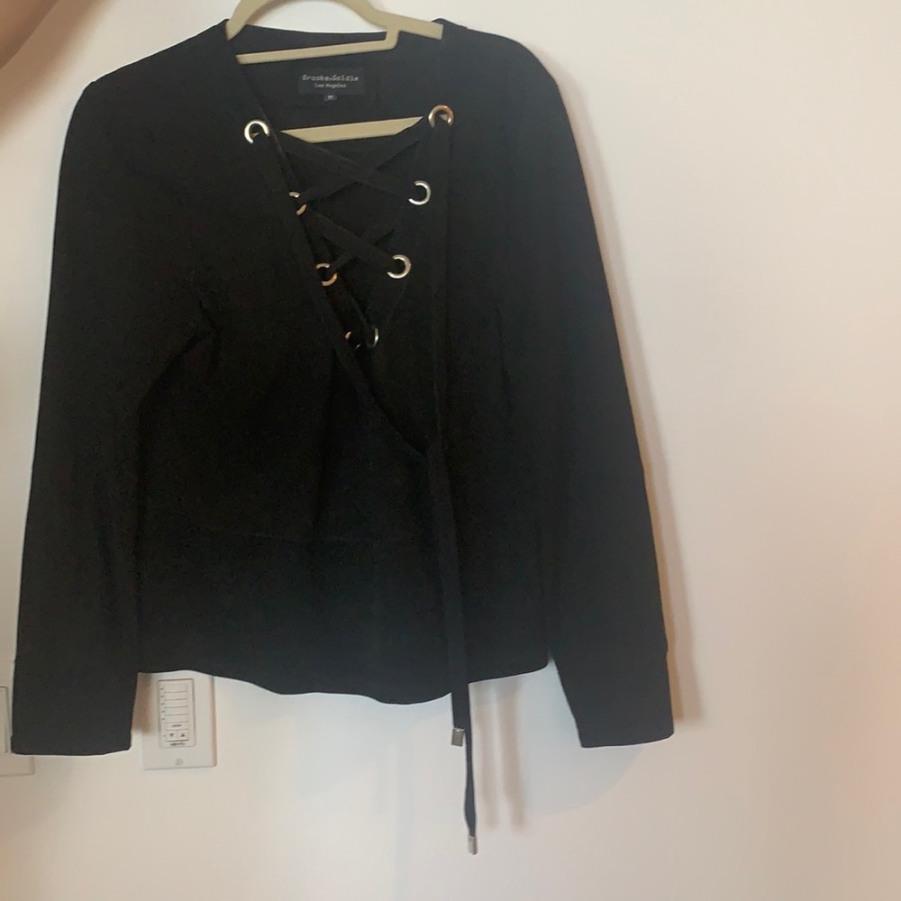 Black suede sweatshirt  silver grommets and ties